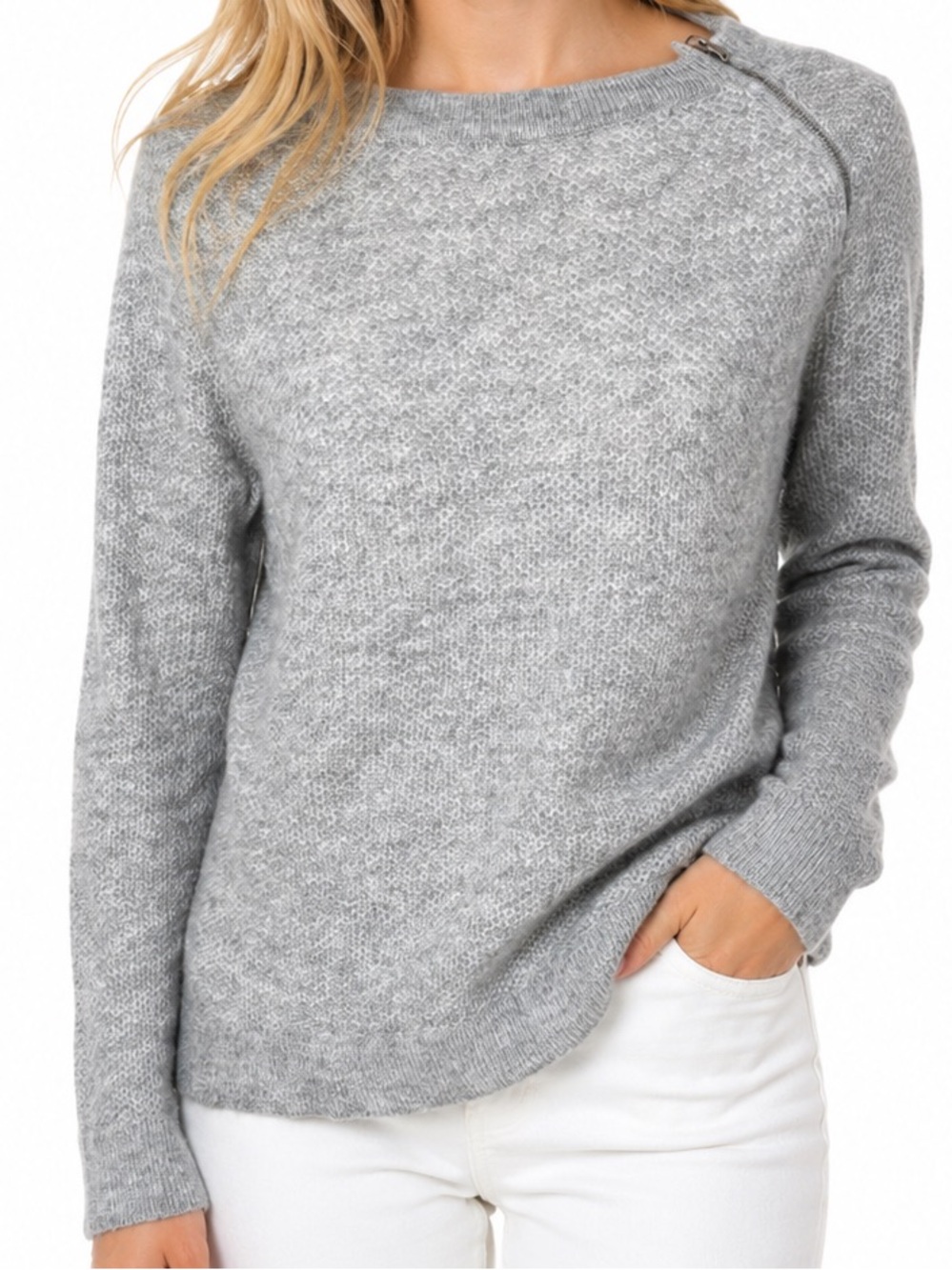 Abercrombie & Fitch Knit Zipper Shoulder Sweater in Gray Size XXS
